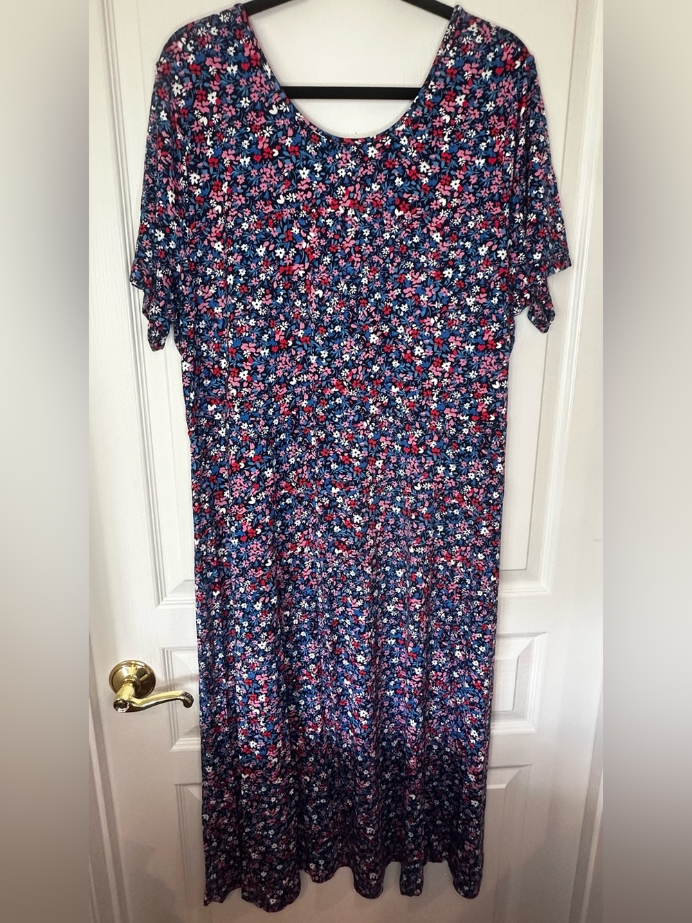 Draper James Navy Floral Short-Sleeve Maxi Dress with Pink Accents